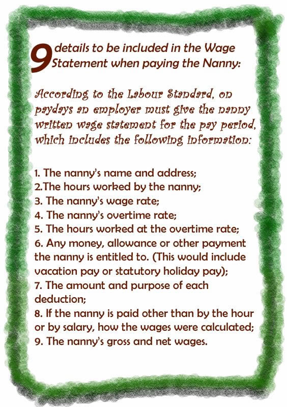  Nanny Wage Statement